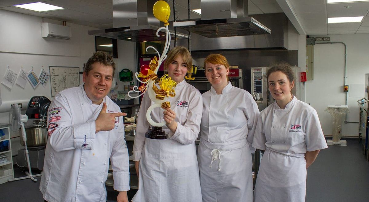 Master Pâtissier Florian Poirot with serc students Eimear McCarthy, Zara Shiels and Marija Kuzaite